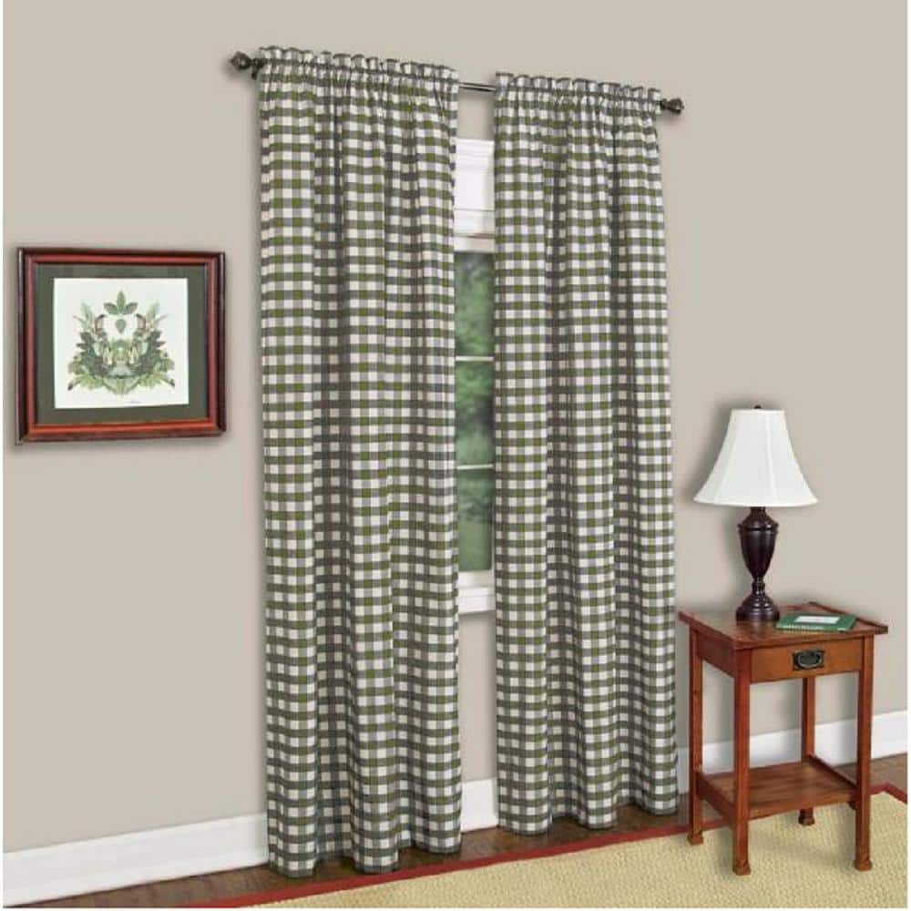 Sage Green Buffalo Check Rod Pocket Scalloped Valance