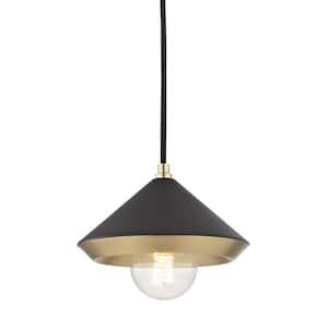Marnie 1-Light Aged Brass Small Pendant with Black Shade