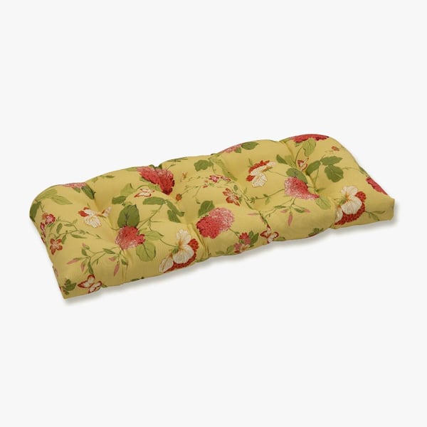 Pillow Perfect Floral Rectangular Outdoor Bench Cushion in Red