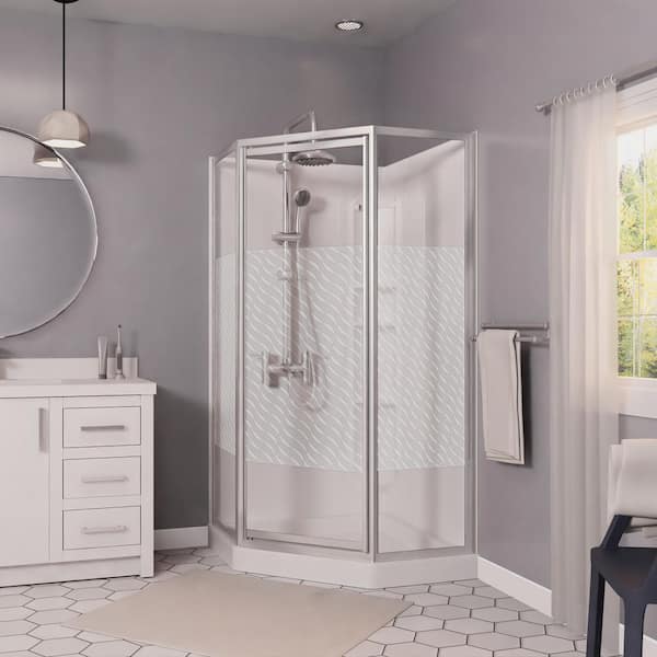 Himalaya 38 in. L x 38 in. W x 74.25 in. H Center Drain Corner Shower Stall/Kit in White with Framed Door in Chrome