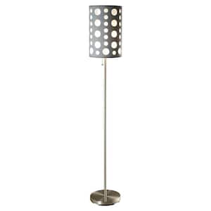 62 in. H Gray and White Retro Standard Floor Lamp for Living Room with Gray Metal Shade
