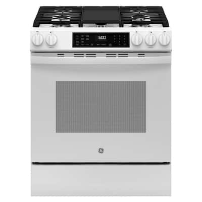 30 in. 5-Burners Slide-In Smart Gas Convection Range in White with EasyWash Oven Tray And No-Preheat Air Fry