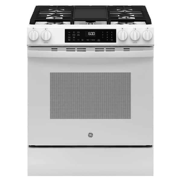 GE 30 in. 5-Burners Slide-In Smart Gas Convection Range in White with EasyWash Oven Tray And No-Preheat Air Fry