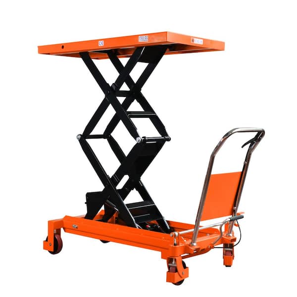TORY CARRIER 1760 lbs. Double Scissor Lift Table Cart with 59 in. Lifting Height 48 in. x 24 in. Large Platform Orange