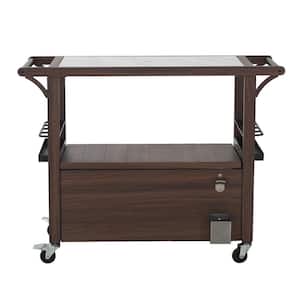 IceCove Brown Metal Rolling Serving Trolley Marble Countertop Bar Cart with 80 qt. Ice Chest Cooler