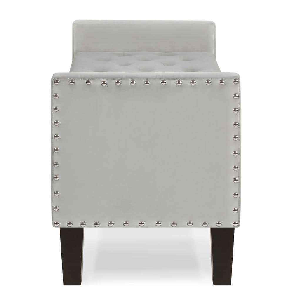 Gray Velvet 48" Backless Storage Bench with Nail Trim