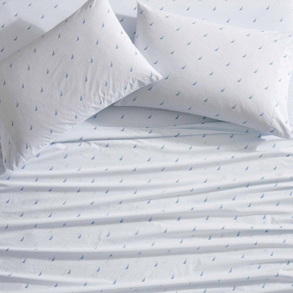 Navy Dusk Cotton Percale Twin Sheet Set with Stripes
