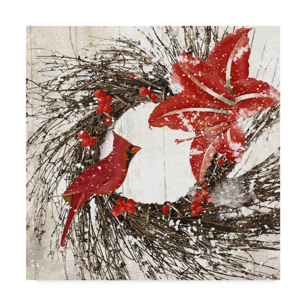 Cardinal Christmas I Red and White Canvas Wall Art