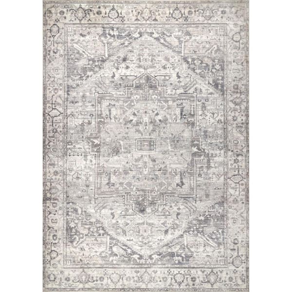 nuLOOM Brielle Gray 2 ft. x 3 ft. Machine Washable Vintage Medallion Accent Area Rug