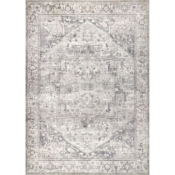 Brielle Gray Doormat 2 ft. x 3 ft.  Machine Washable Vintage Medallion Accent Area Rug