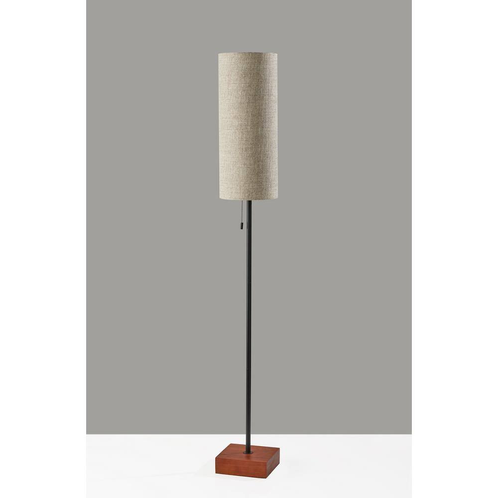 Modern Black and Walnut Floor Lamp with Textured Fabric Shade