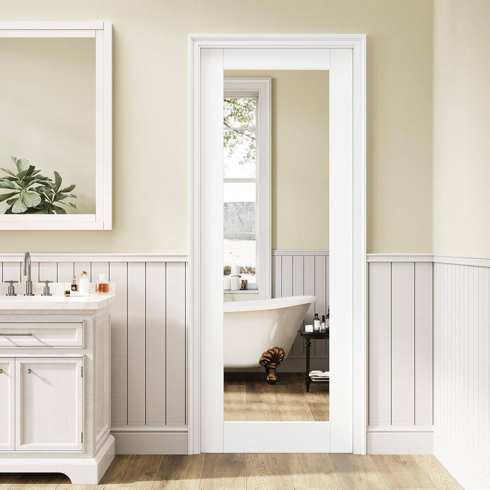 32 in. x 80 in. Right-Hand 1-Lite Mirrored Glass White Sollid Core Glass Assembly Required Single Prehung Interior Door price history on PriceWatchPro