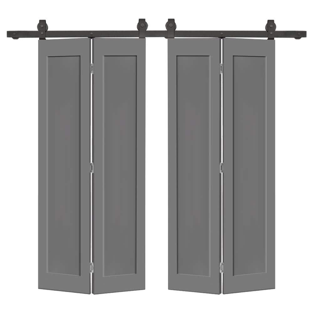 72 in. x 84 in. 1 Panel Shaker Hollow Core Light Gray Composite Double Bi-fold Door with Barn Door Hardware Kit price history on PriceWatchPro