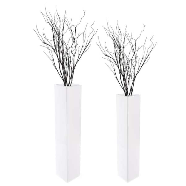 Uniquewise White Tall Rectangular Wooden Modern Floor Vase (Set of 2)