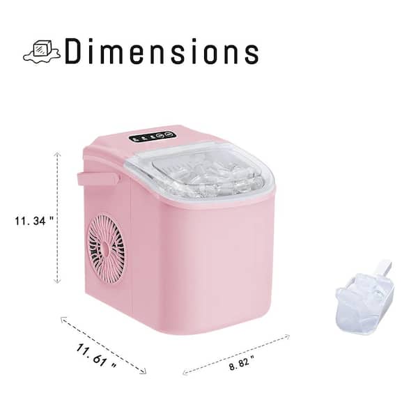 8.8 in. Ice Production Per Day 26 lbs. Bullet Portable Ice Maker in Pink with Transparent Cover, 2-Sizes Ice Cubes