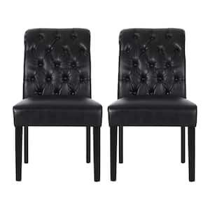 Cullon Midnight Black Tufted Rolltop Faux Leather Dining Chair (Set of 2)