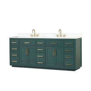 84 in. W x 22 in. D x 36 in. H Double Sink Freestanding Bath Vanity in Green with White Quartz Top