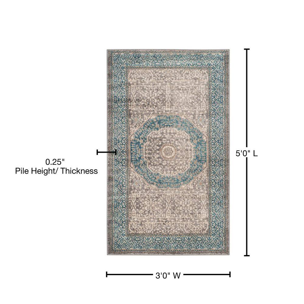 Luxor Elegance 3' x 5' Light Grey/Blue Reversible Synthetic Area Rug