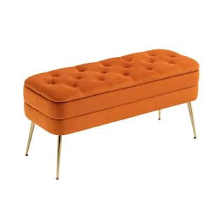 Modern Velvet Upholstery Storage Ottomans Dining Bench with Gold Legs 40.94 in. Orange