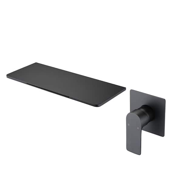 Lukvuzo Waterfall Single Handle Wall Mounted Bathroom Faucet and Hot and Cold Indicator in Matte Black