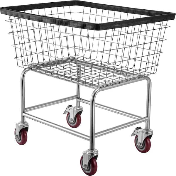 Wire Laundry Cart, 2.5 Bushel Wire Laundry Basket with Wheels Commercial Wire Basket Cart Silver Kitchen Cart
