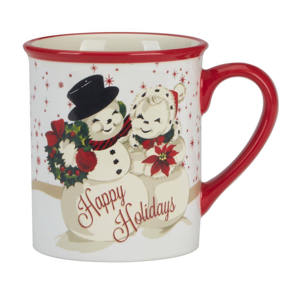 Santa's Retro Christmas Ceramic Red 18oz Mug Set