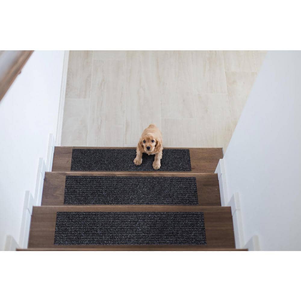 Black Non-Slip Rubberback Indoor/Outdoor Stair Treads 8" x 30" Set