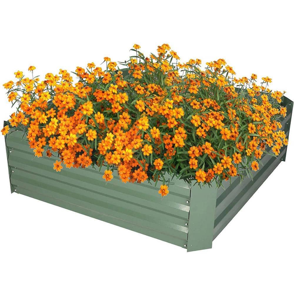 Raised Garden Bed Steel Planter Box 2 Separate Planting Spaces, Galvanized 