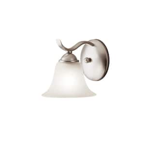 Dover 1-Light Brushed Nickel Bathroom Indoor Wall Sconce Light with Etched Seedy Glass Shade