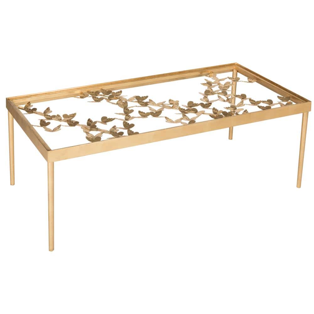 Ethereal Antique Gold Rectangular Butterfly Coffee Table