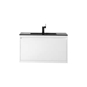 Milan 35.4 in. W x 18.1 in. D x 20.6 in. H Bathroom Vanity in Glossy White with Charcoal Black Composite Top