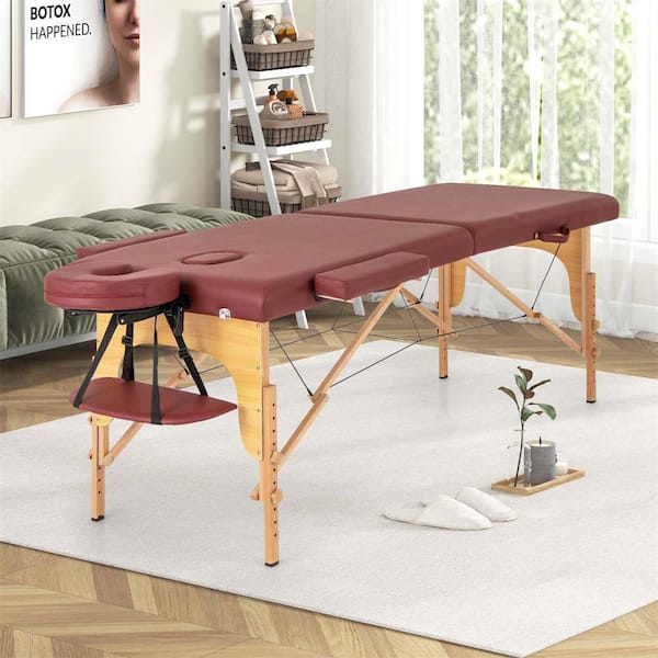 84 in. Portable and Foldable Massage Salon Spa Facial Care Tattoo Bed with Carrying Bag Red