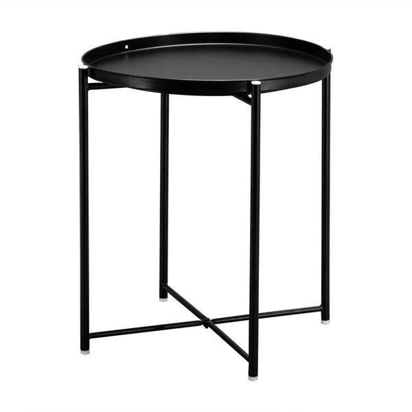 Winado 17.7 in. x 20.47 in. Black Round Iron Top End Table 147785976677