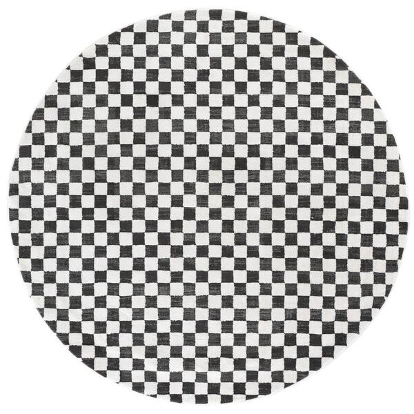 Lunara 7 ft. x 7 ft. Black/Ivory Check Round Rug