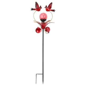 36 in. Tall Metal Wind Spinner with Solar LED Light, Red Hummingbird Garden Stake Decoration