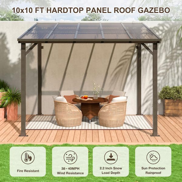 10 ft. x 10 ft. Hardtop Sloping Pitched Roof Gazebo, Outdoor Gazebos with Aluminum Frame