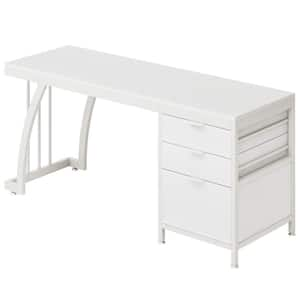 Havrvin 59 in. Rectangular White 3-Drawer Computer Desk with File Storage