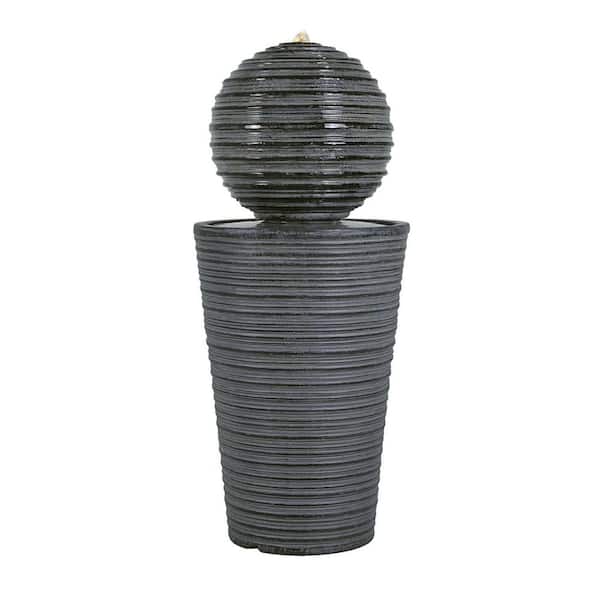 31.5 in. Outdoor Striped Fountain with LED Lights, Modern Outdoor Waterfall Fountain Landscape for Garden, Patio, Porch