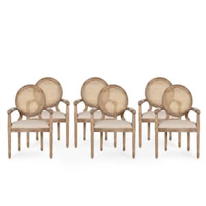 Huller Beige and Natural Wood and Cane Arm Chair (Set of 6)