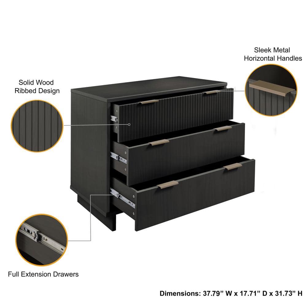 Granville Dark Grey Modern 3-Drawer Dresser with Soft Close