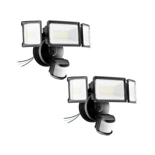 75 Watt Equivalent 7000 Lumen 270° Black Motion Sensing Dusk to Dawn LED Flood Light 2-Pack