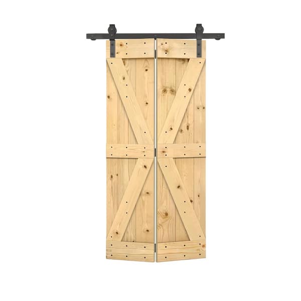 CALHOME 30 in. x 84 in. British K Pre-Assembled Solid Core Unfinished Wood Bi-fold Door with Sliding Hardware Kit