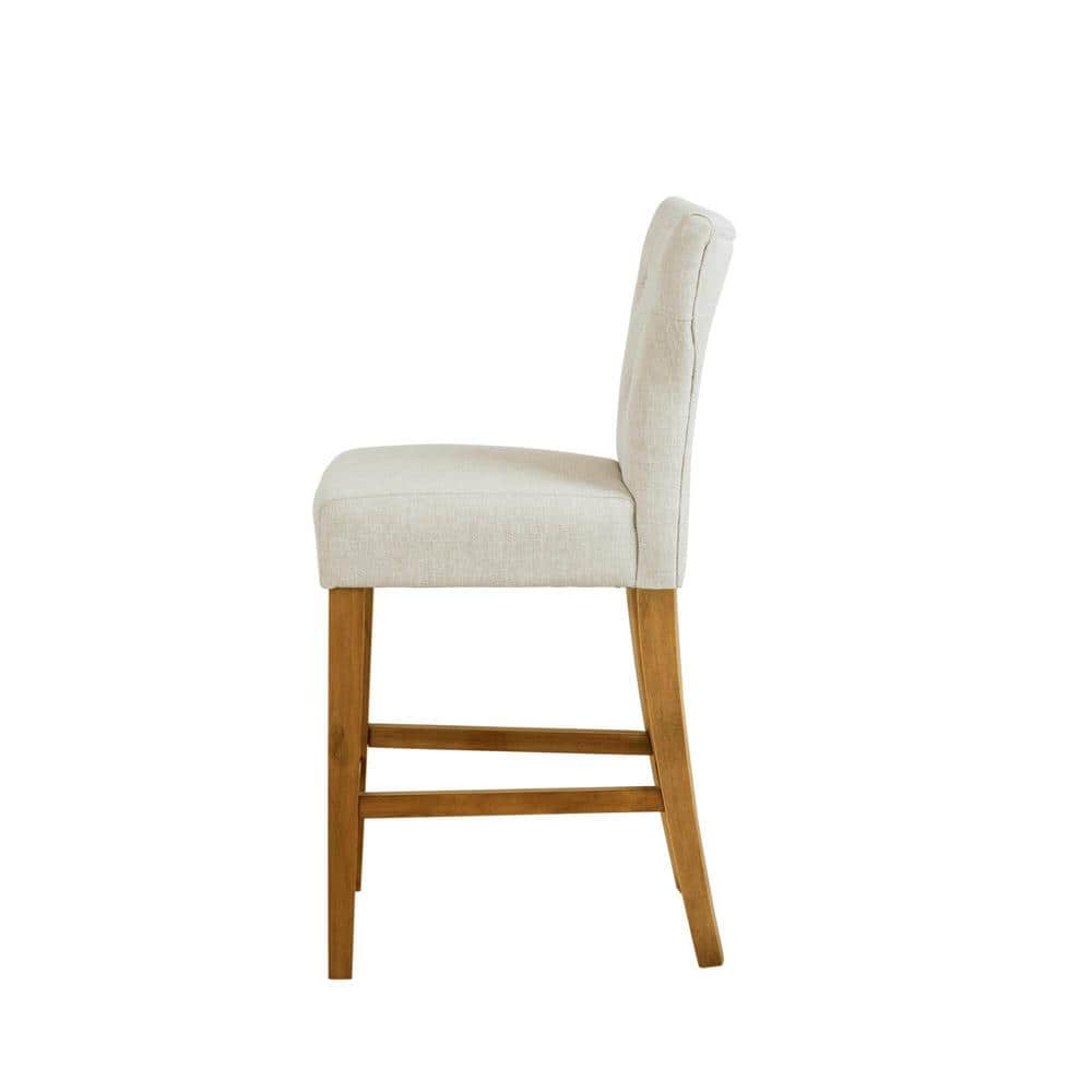 Cream Tufted Back Birch Wood Counter Stool