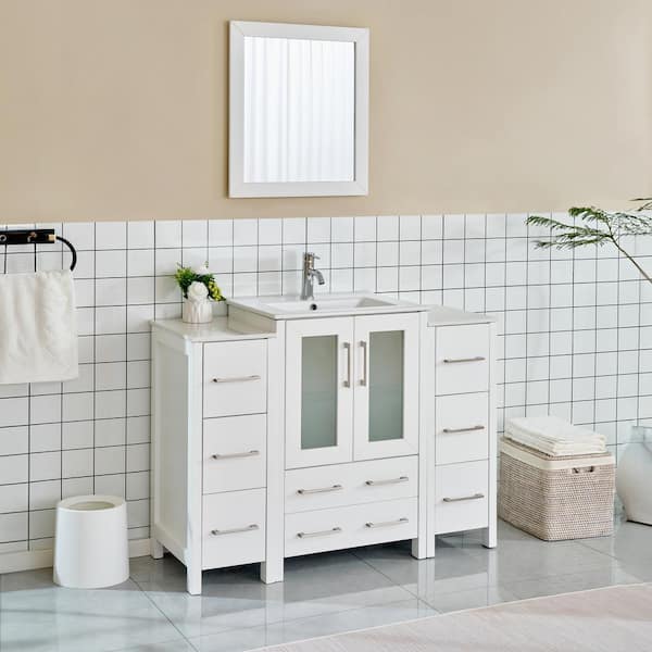 Vanity Art Brescia 48 in. W x 18.1 in. D x 35.8 in. H Single Basin Bathroom Vanity in Grey with Top in White Ceramic and Mirror