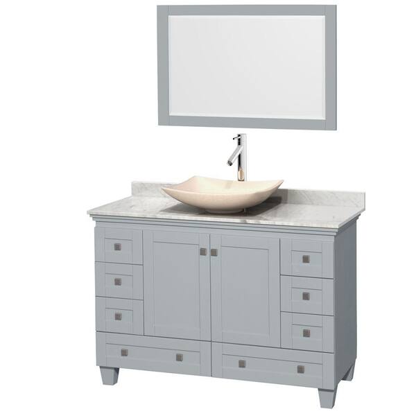 Wyndham Collection Acclaim 48 in. W x 22 in. D Vanity in Oyster Gray with Marble Vanity Top in Carrera White with Ivory Basin and Mirror