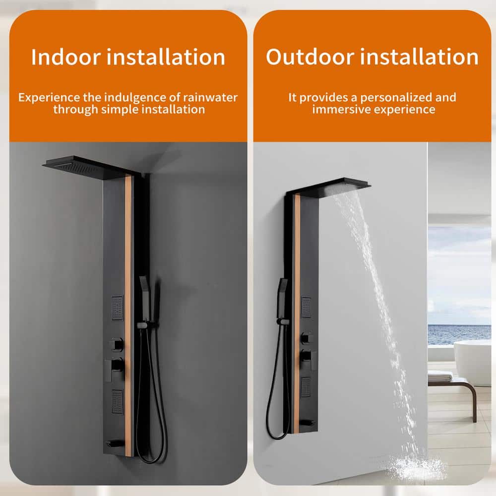 Black and Bamboo Stainless Steel Shower Panel System