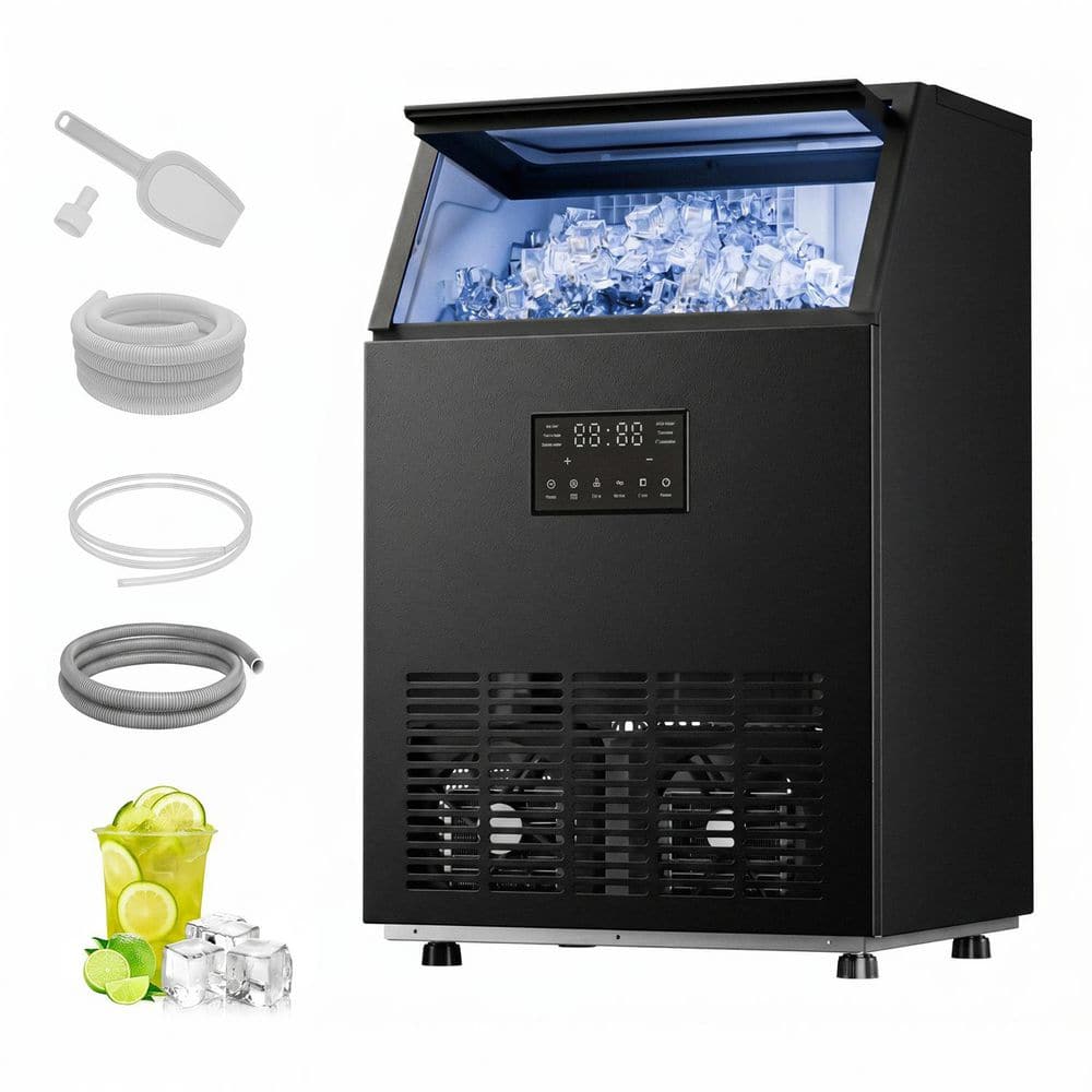 18.9 in. 120 lb./24H Full Size Cubes Freestanding Commercial Ice Maker in Black with Dual Water Supply Options