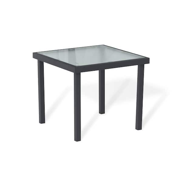 Boyel Living 17 in. W x 17 in. D x 15 in. H Dark Gray Steel Pipe-Spraying Process Metal Outdoor Coffee Table with 5 mm Tempered Glass