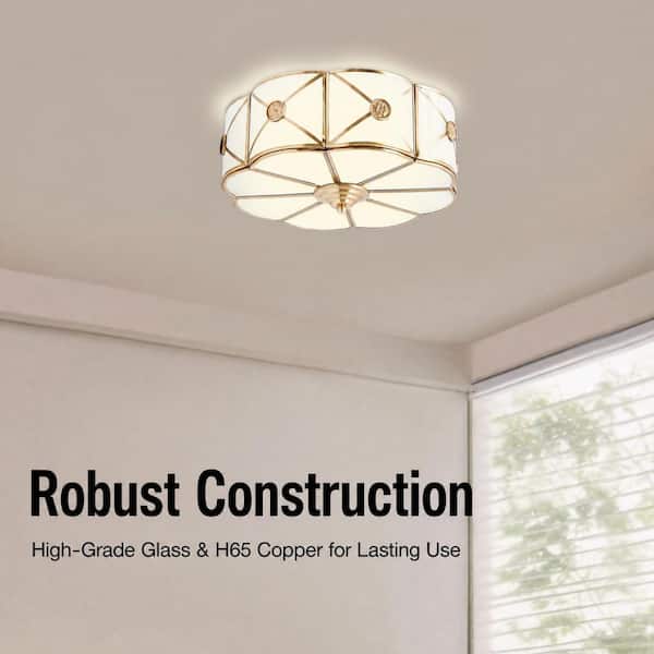 OUKANING 13.78 in. 3-Light Gold Modern Flower Shaped Flush Mount