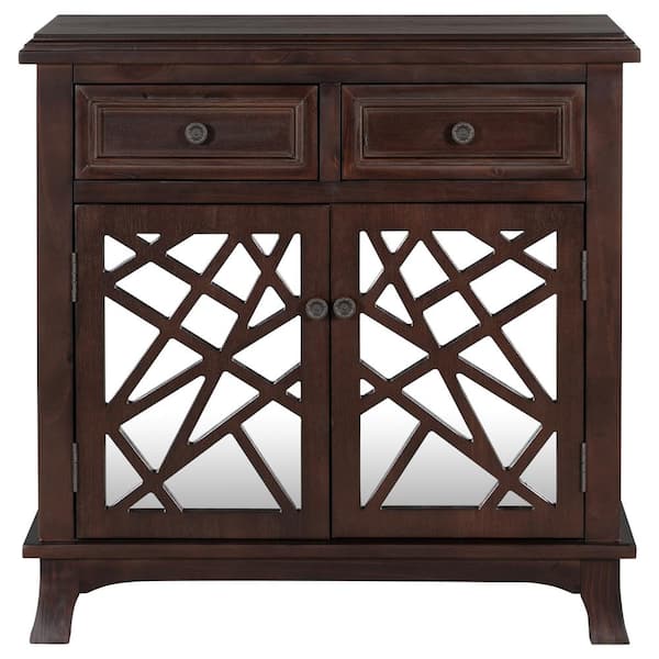 Tileon 30.3-in. W x 14-in. D x 30.7-in. H in Brown Wood Ready to Assemble Floor Kitchen Cabinet with 2-Drawer and Mirrored Door